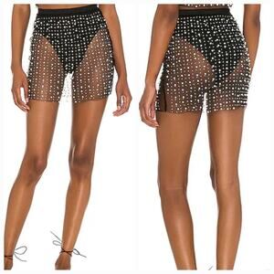 Beach Bunny Glitzy Girl Mesh Pearl Skirt in Black Small